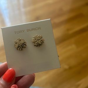 Gold Tory Burch logo studs